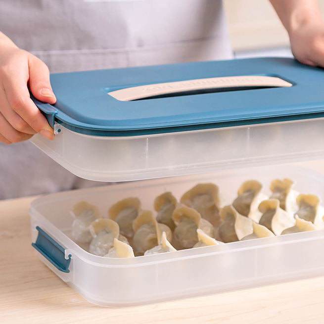 2 layers dumpling container with blue lid